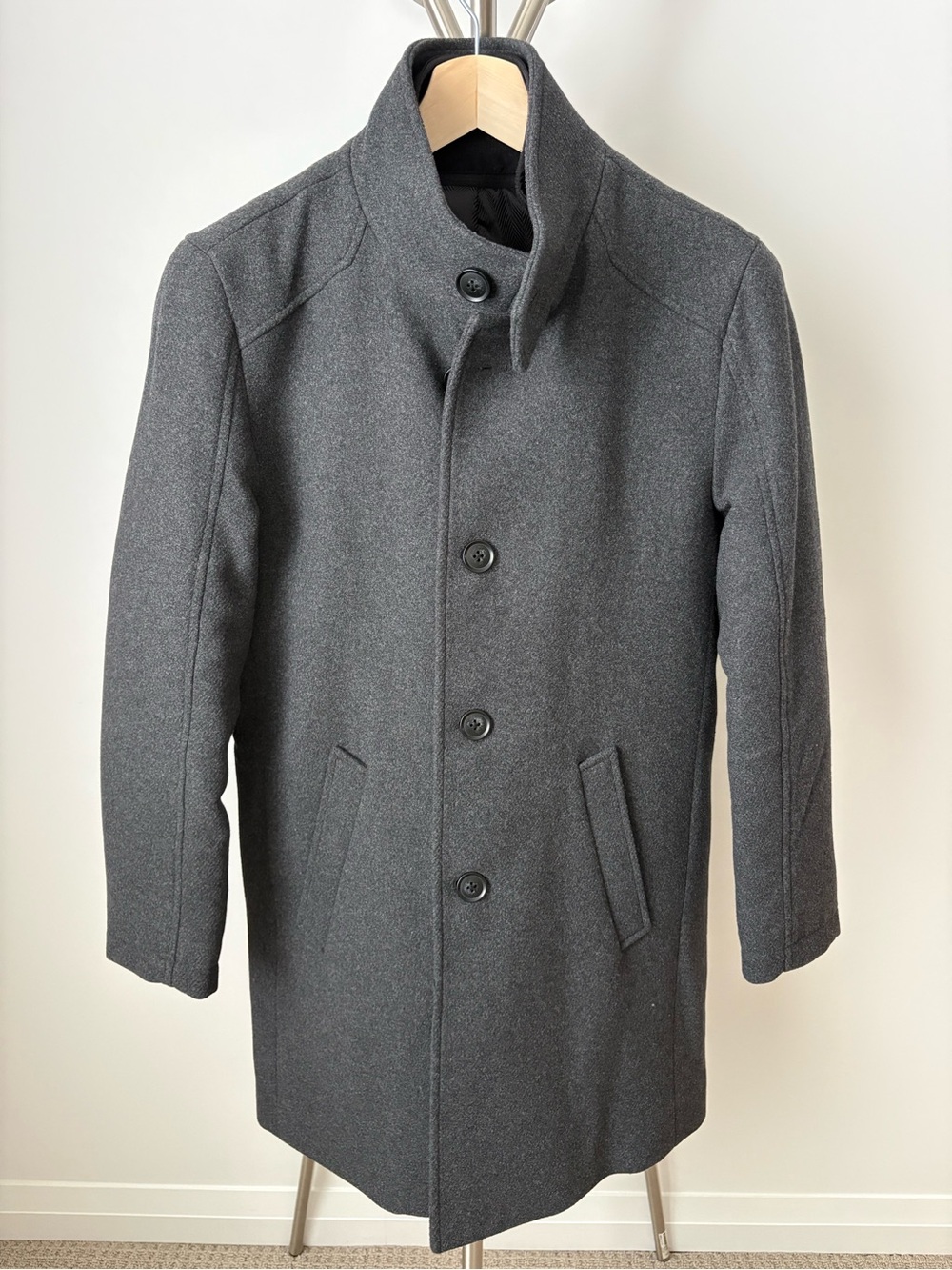 Gray Wool Overcoat w/ Removable Bib